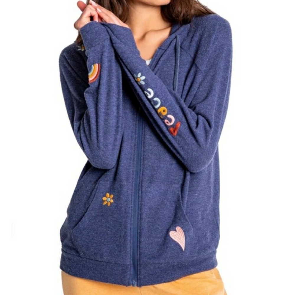 PJ Salvage Warm Cozy Fleece hoodie With Embroidered Accents Size Small